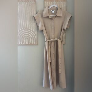 DKNY Tan Button-Up Midi Dress